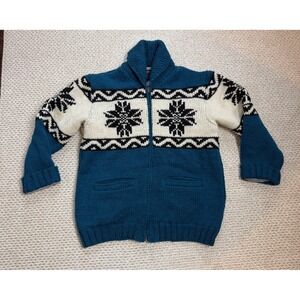 Lost Horizons Handcrafted Wool Fleece Lined Zip Cardigan Sweater Mens S/M Blue
